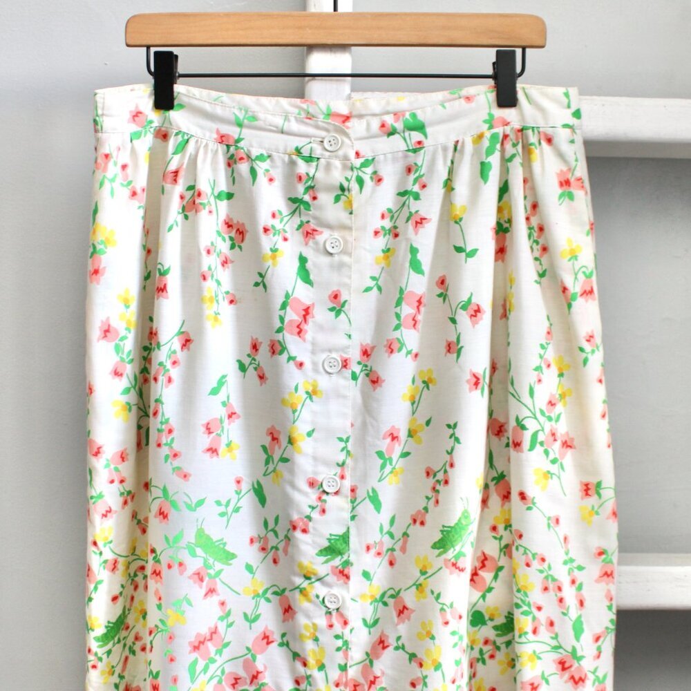 Herman Geist VTG White Grasshopper Floral Print Button Down Midi Skirt Size XL - Picture 6 of 7